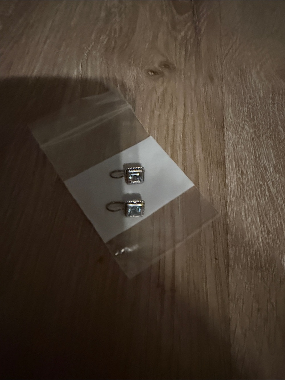 Silver Square Dangle Earrings - Clear Stone Accents